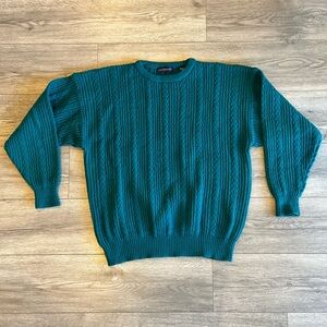 Claybrooke Men’s Vintage 1990s Textured Crewneck Sweater Teal Blue Green XL